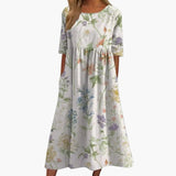 Women's Midi Dress – Printed Pattern, Short Sleeves & Loose Fit