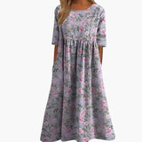 Women's Midi Dress – Printed Pattern, Short Sleeves & Loose Fit
