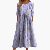 Women's Midi Dress – Printed Pattern, Short Sleeves & Loose Fit