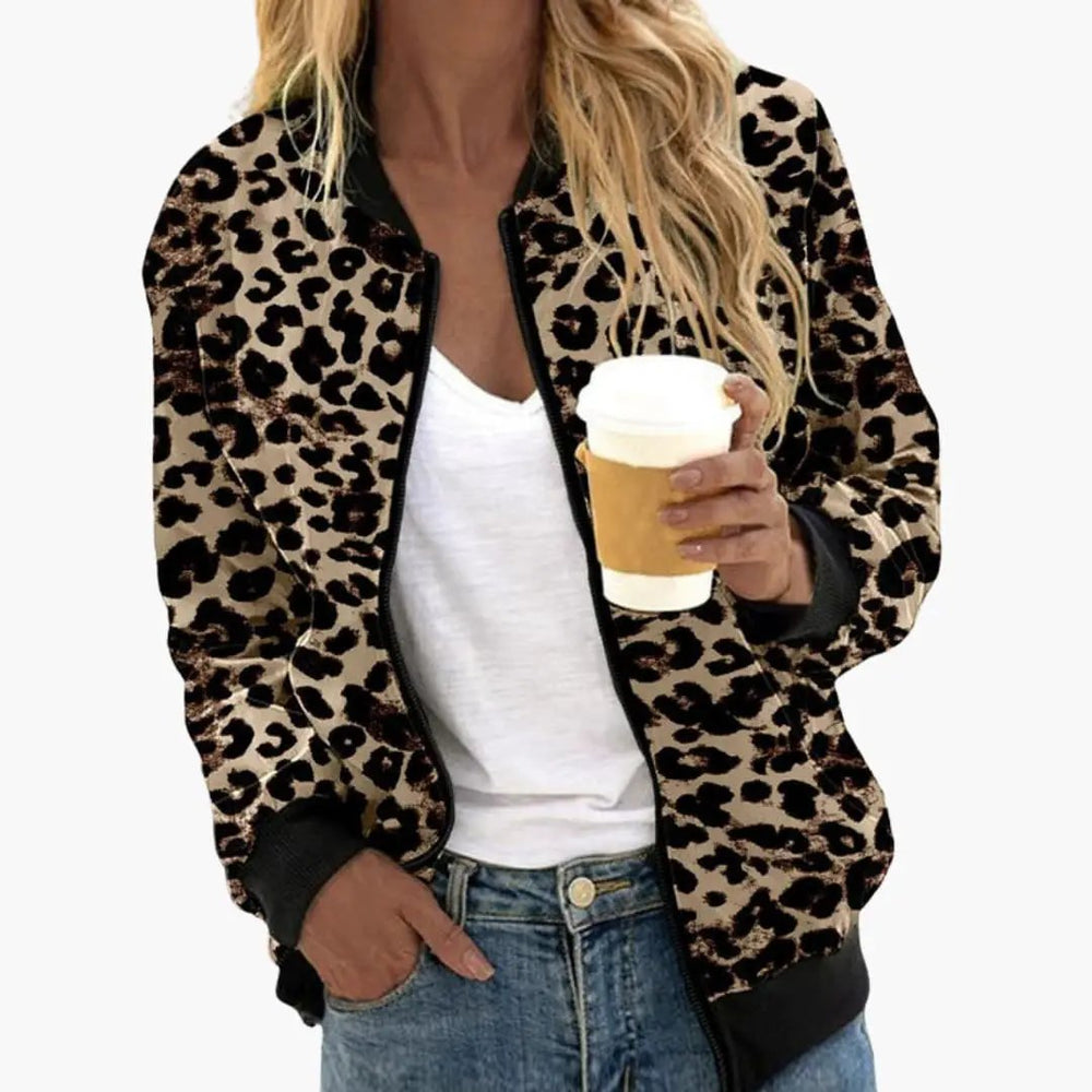 Women's Bomber Jacket – Leopard Print, Relaxed Fit & Front Zip Closure