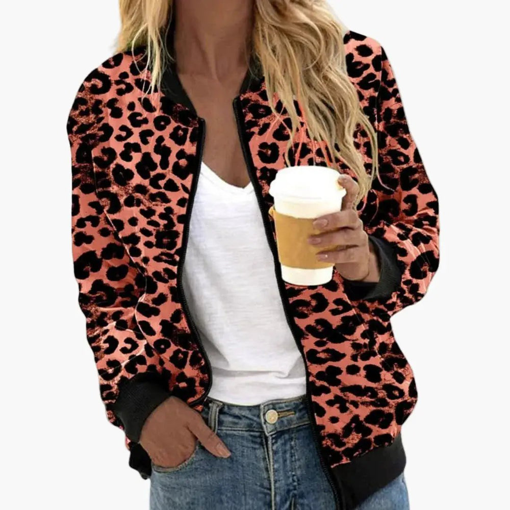 Women's Bomber Jacket – Leopard Print, Relaxed Fit & Front Zip Closure
