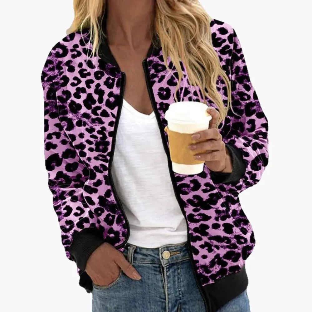 Women's Bomber Jacket – Leopard Print, Relaxed Fit & Front Zip Closure