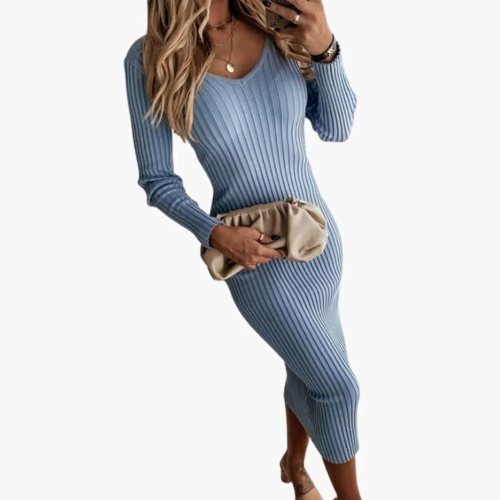 Women's Ribbed Midi Dress – Round Neckline