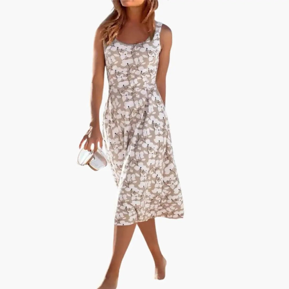 Women's Dress – Sleeveless, Round Neck & Floral Print