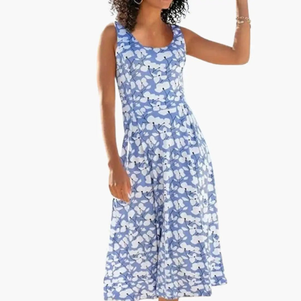 Women's Dress – Sleeveless, Round Neck & Floral Print