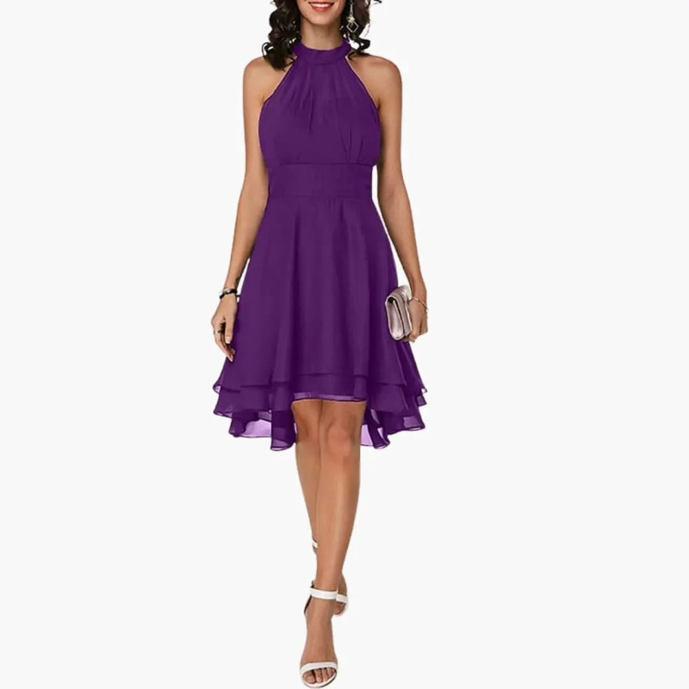Women's Dress – Sleeveless, Round Neck & Ruffle Detail