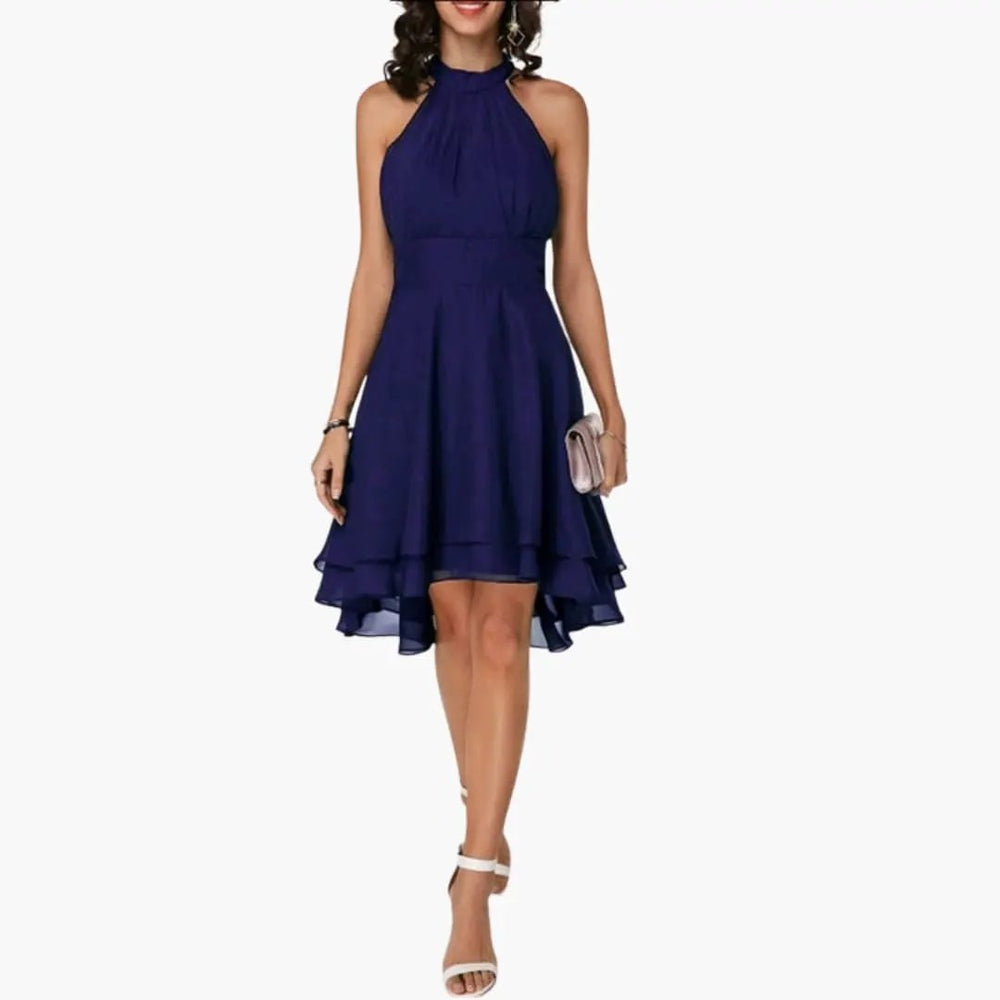 Women's Dress – Sleeveless, Round Neck & Ruffle Detail