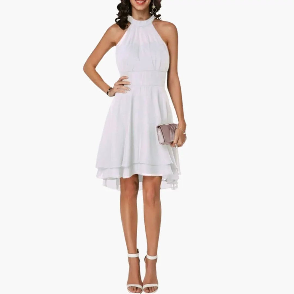 Women's Dress – Sleeveless, Round Neck & Ruffle Detail