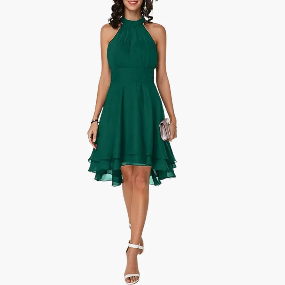 Women's Dress – Sleeveless, Round Neck & Ruffle Detail