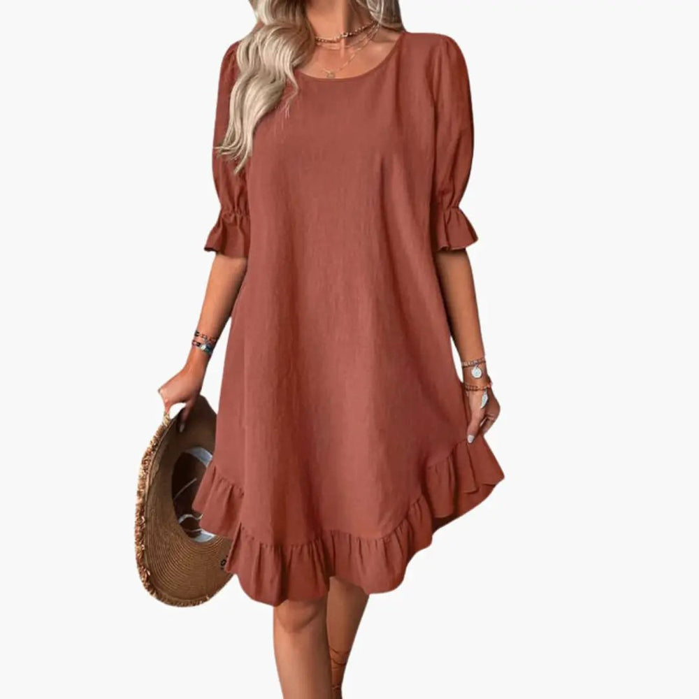 Women's Midi Dress – Ruffle Sleeve Design