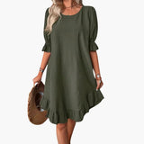 Women's Midi Dress – Ruffle Sleeve Design
