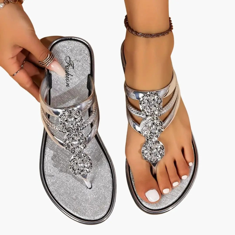 Women's Sandals – Embellished Straps, Cushioned Insole & Slip-On Design
