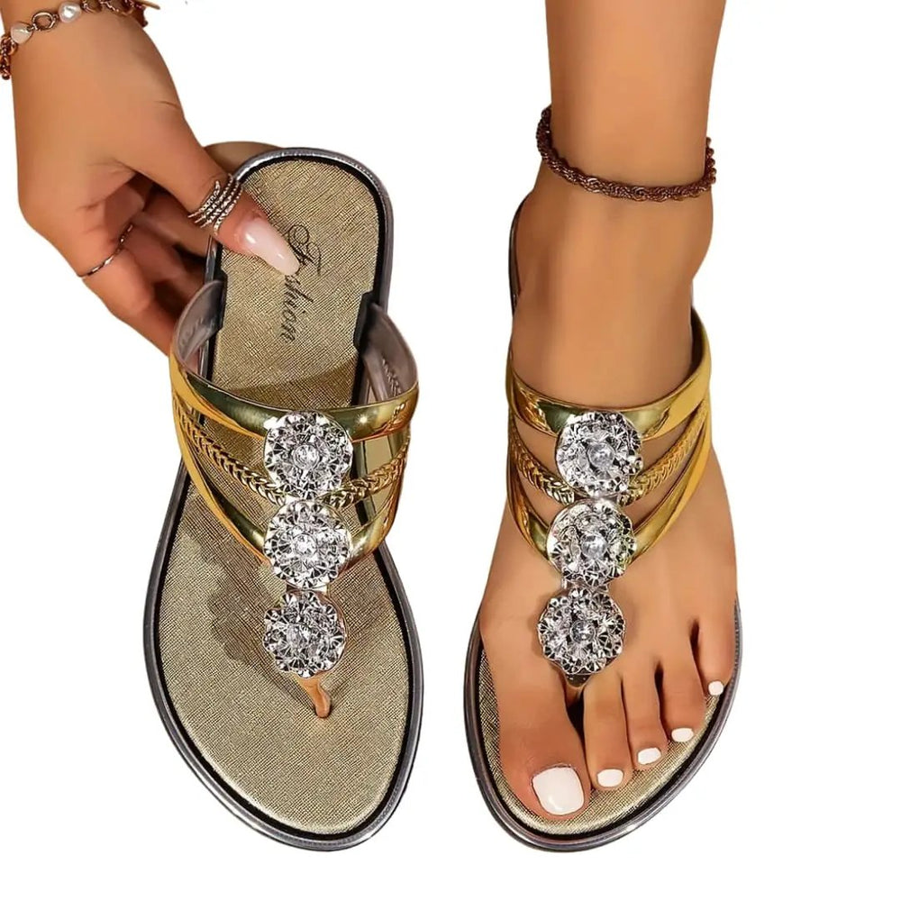 Women's Sandals – Embellished Straps, Cushioned Insole & Slip-On Design