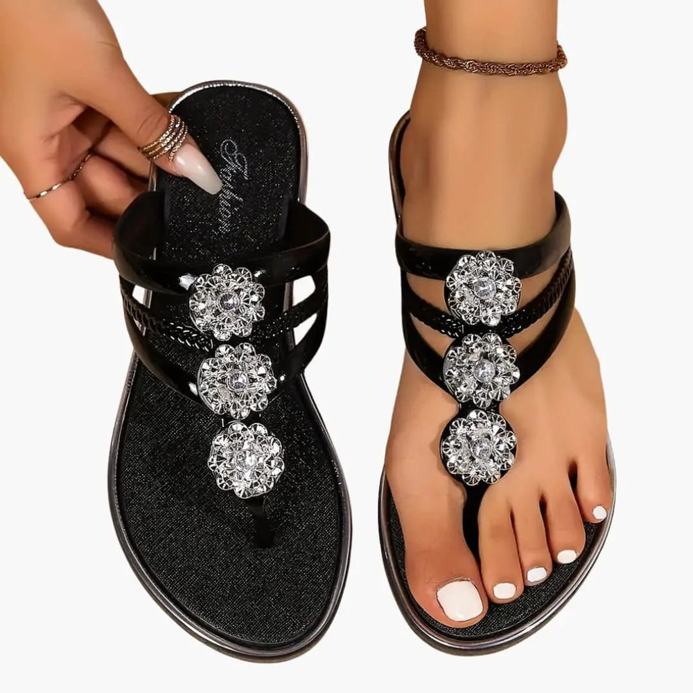 Women's Sandals – Embellished Straps, Cushioned Insole & Slip-On Design