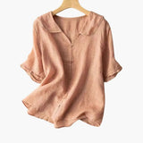 Women's Blouse – V-Neck, Button-Down & Roll-Up Sleeve