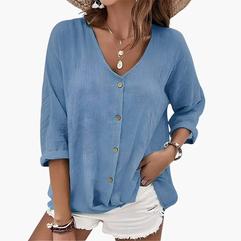 Women's Blouse – Scalloped Collar & Button-Down Front