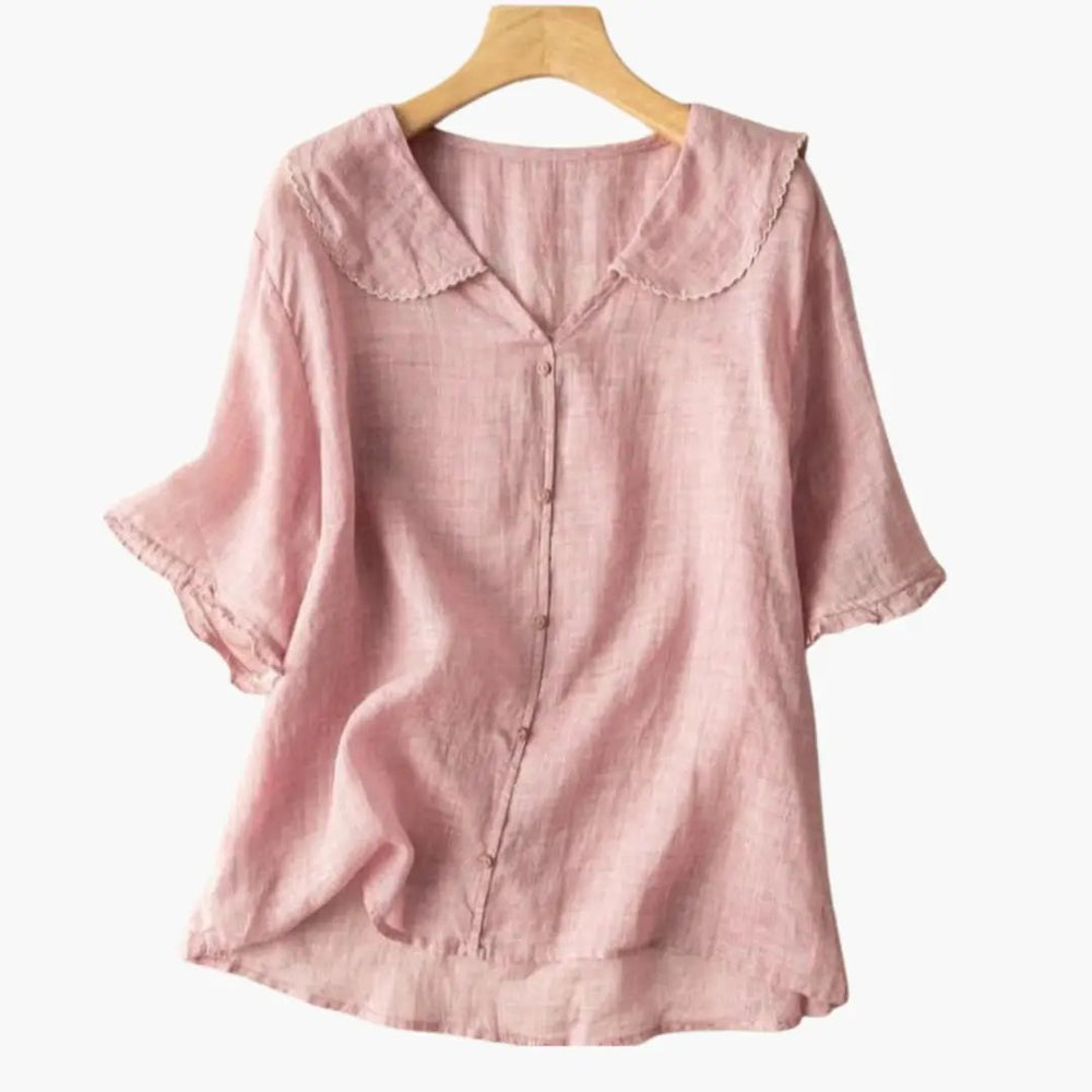 Women's Blouse – V-Neck, Button-Down & Roll-Up Sleeve
