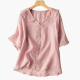Women's Blouse – V-Neck, Button-Down & Roll-Up Sleeve