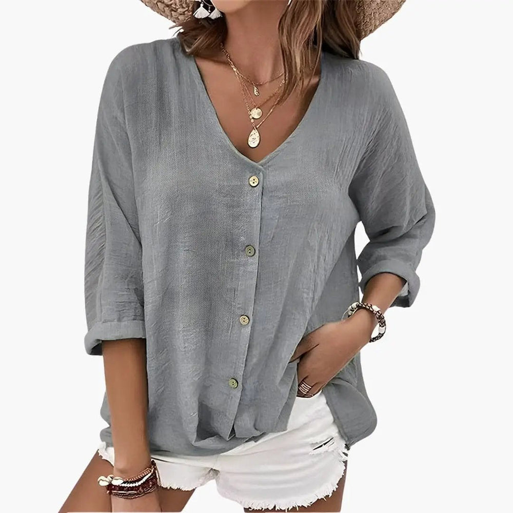 Women's Blouse – Scalloped Collar & Button-Down Front