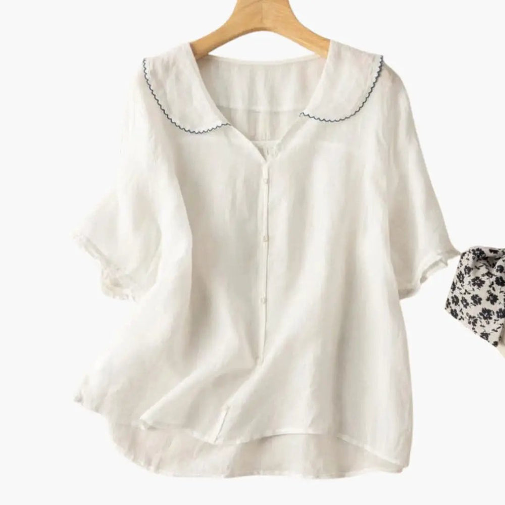 Women's Blouse – V-Neck, Button-Down & Roll-Up Sleeve