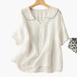 Women's Blouse – V-Neck, Button-Down & Roll-Up Sleeve