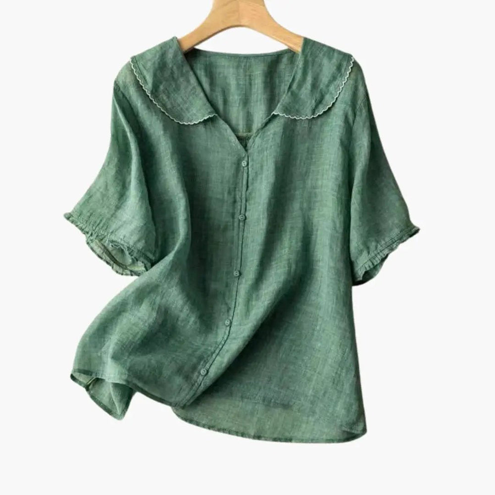Women's Blouse – V-Neck, Button-Down & Roll-Up Sleeve