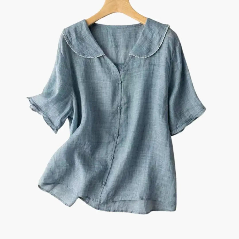 Women's Blouse – V-Neck, Button-Down & Roll-Up Sleeve