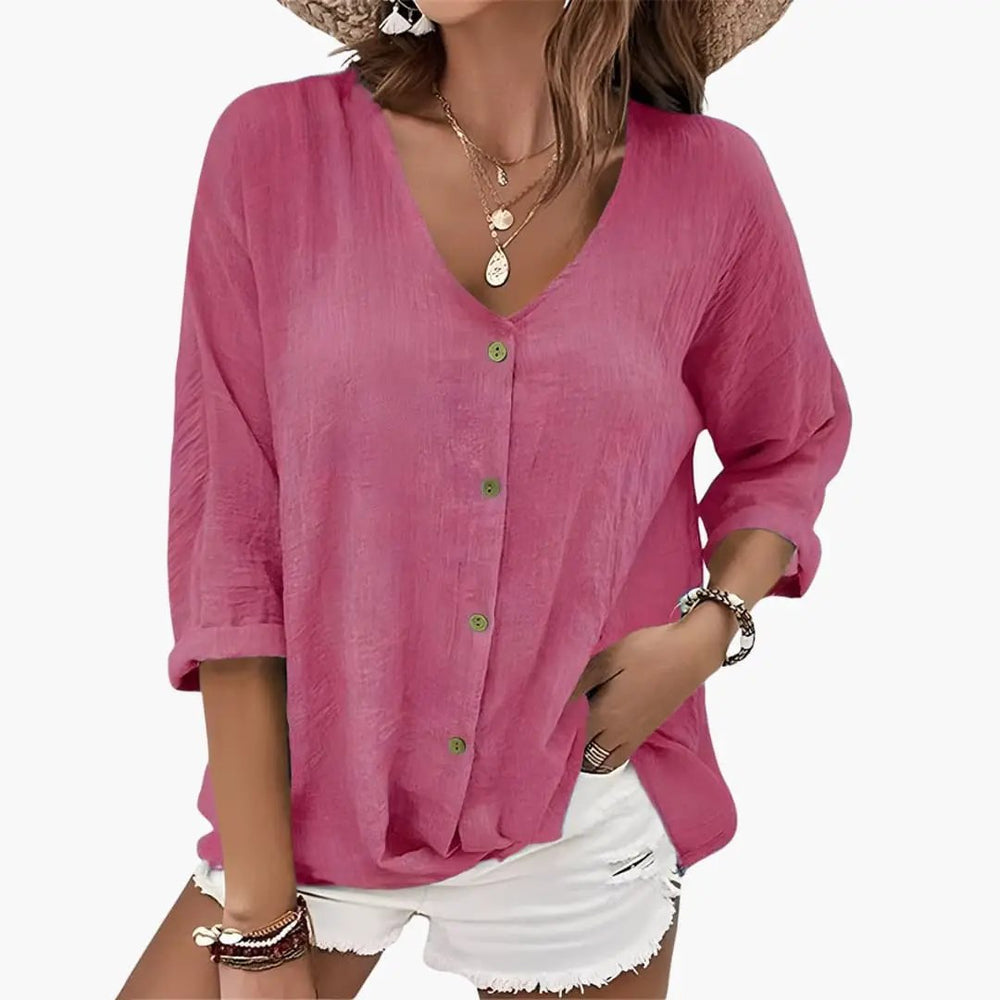 Women's Blouse – Scalloped Collar & Button-Down Front