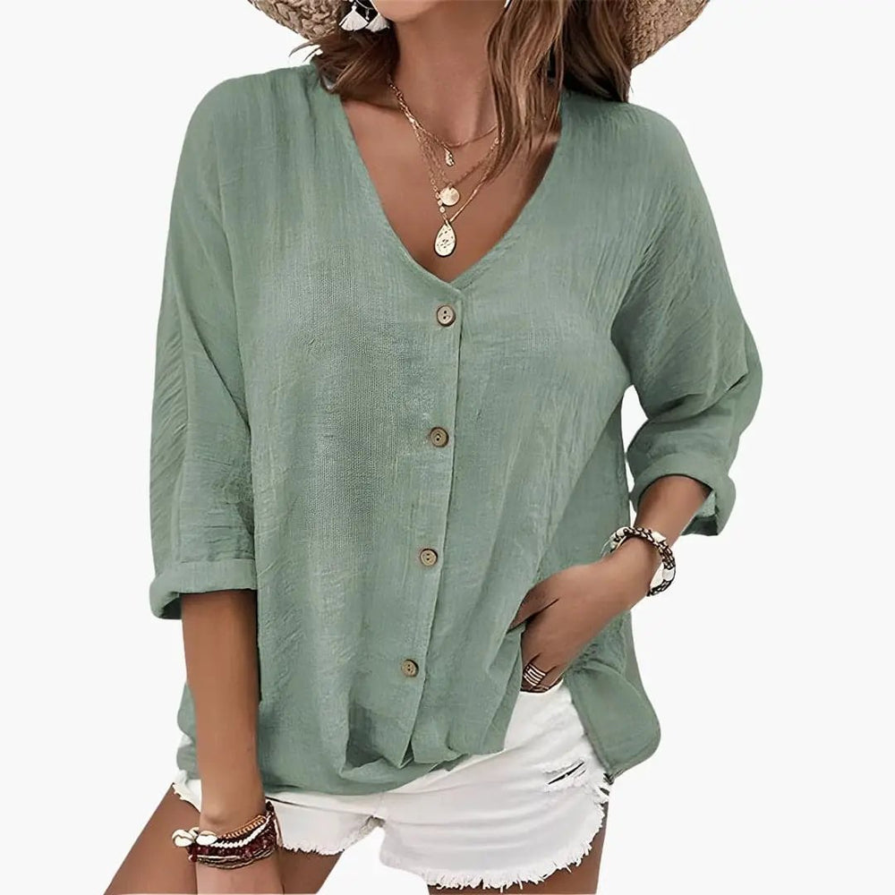 Women's Blouse – Scalloped Collar & Button-Down Front