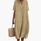 Women's Short Sleeve Dress – Knee-Length Skirt, Relaxed Waist & Flowing Fit