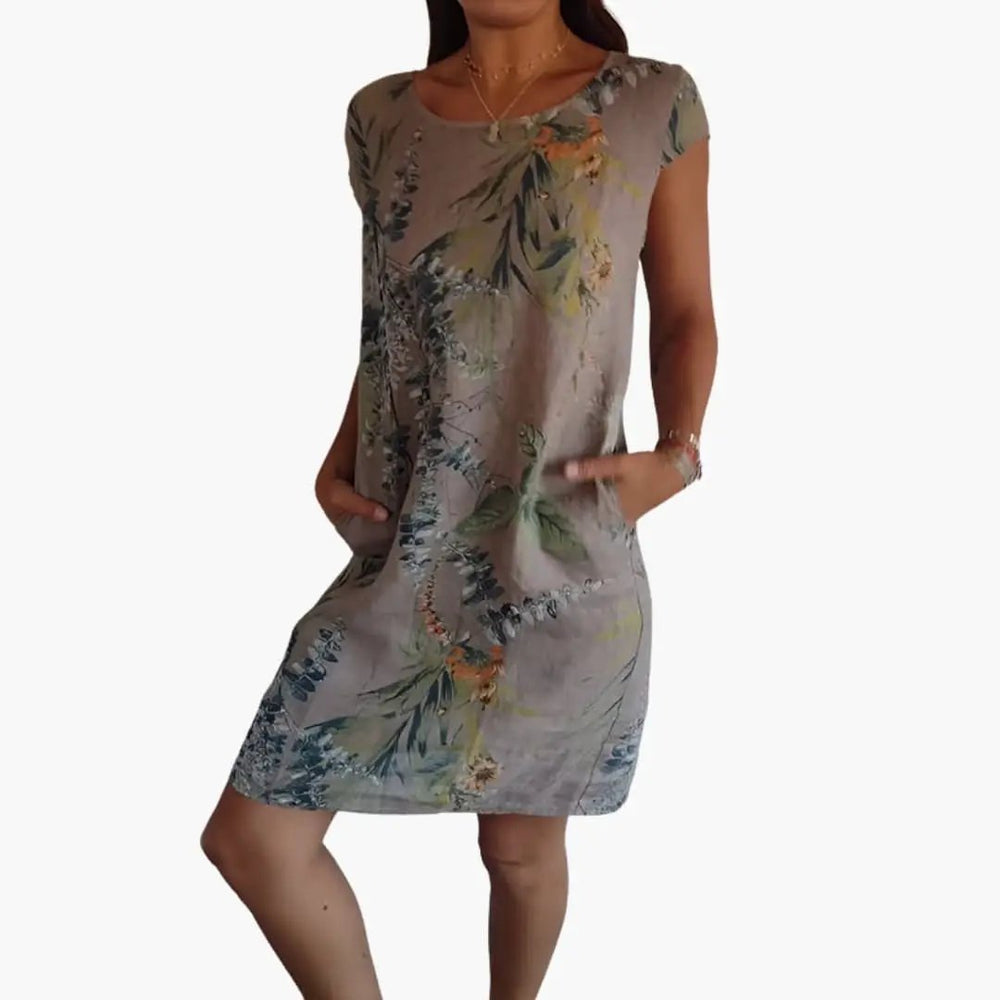 Women's Short Sleeve Dress – Round Neckline & Straight Hem