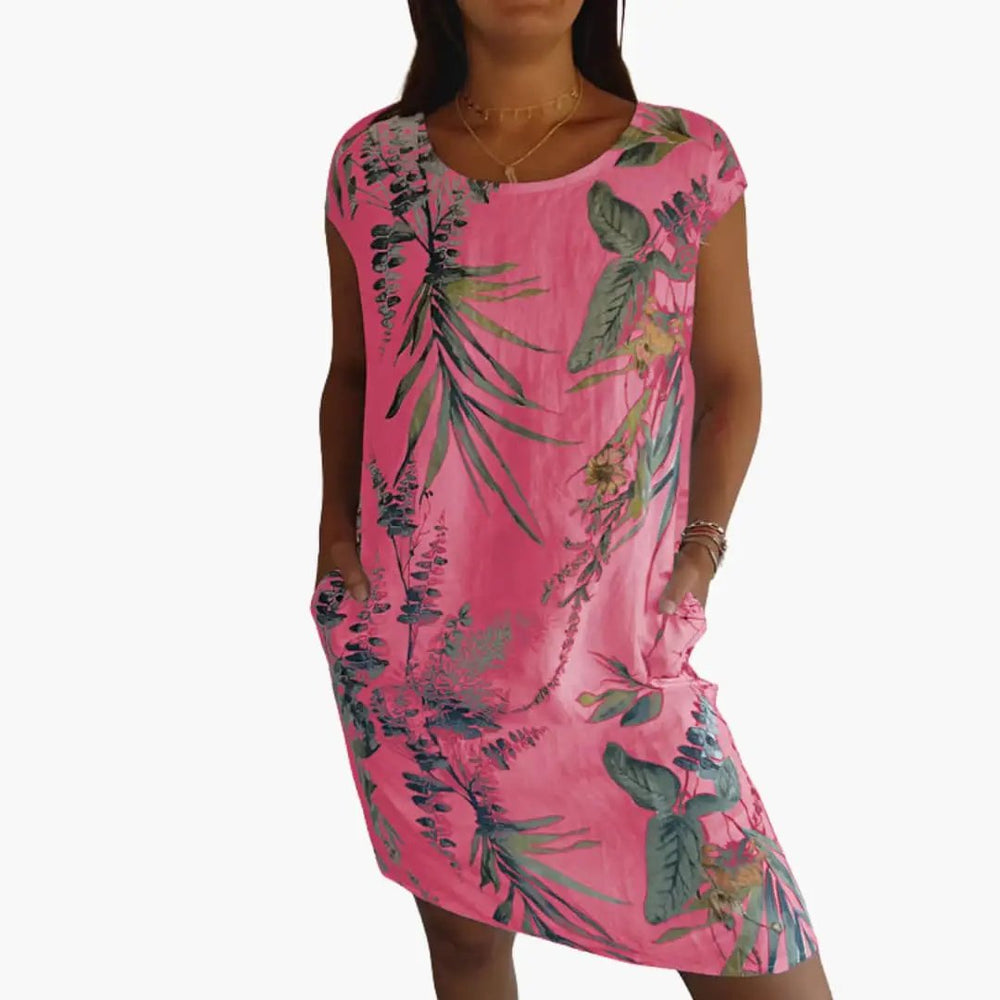 Women's Short Sleeve Dress – Round Neckline & Straight Hem