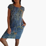 Women's Short Sleeve Dress – Round Neckline & Straight Hem