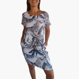 Women's Short Sleeve Dress – Round Neckline & Straight Hem