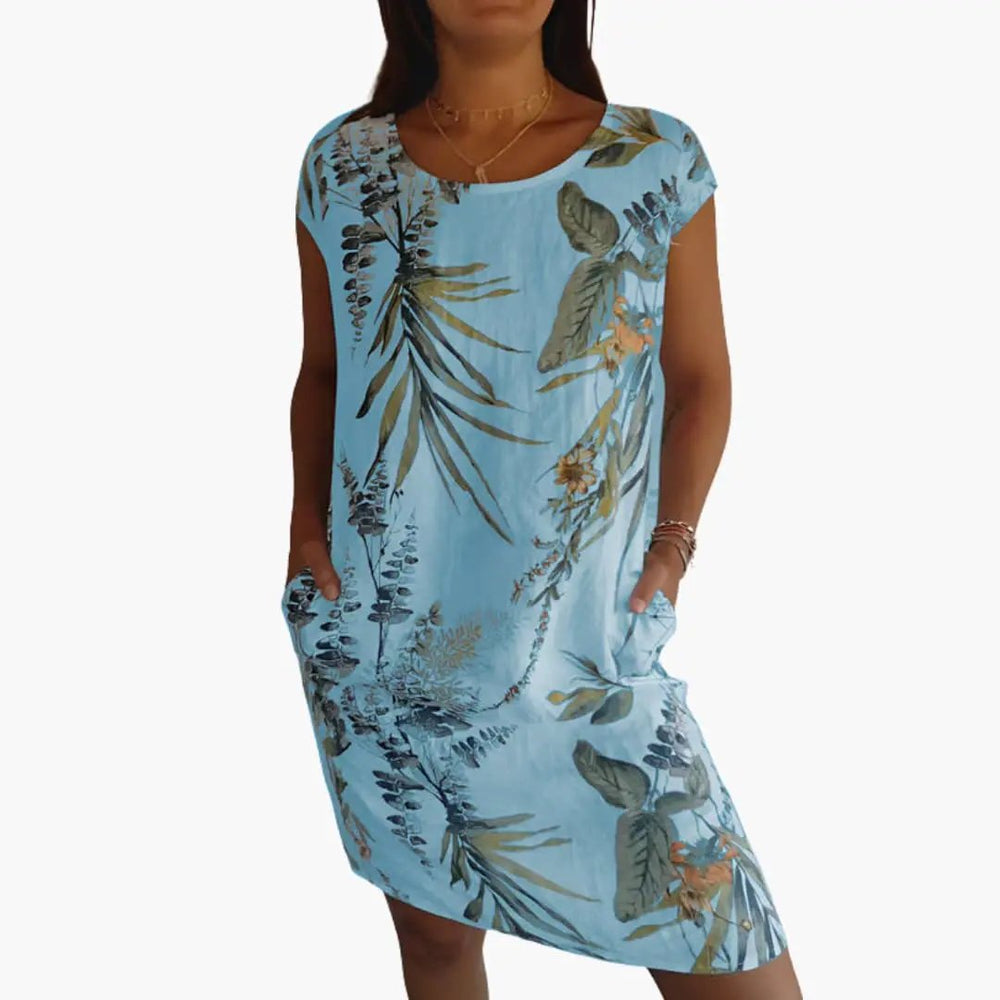 Women's Short Sleeve Dress – Round Neckline & Straight Hem