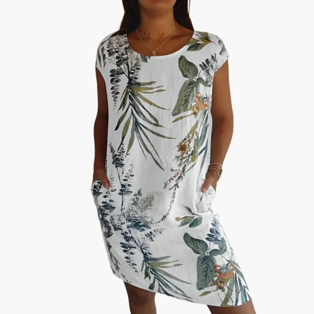 Women's Short Sleeve Dress – Round Neckline & Straight Hem