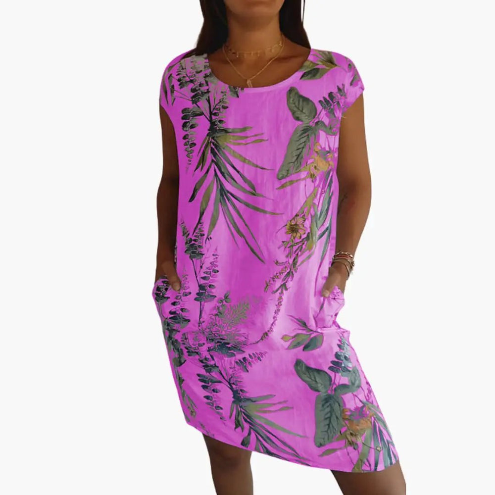 Women's Short Sleeve Dress – Round Neckline & Straight Hem