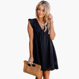 Women's Short Sleeve Dress – Side Pockets, Knee-Length Skirt & Round Neck