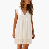 Women's Short Sleeve Dress – Side Pockets, Knee-Length Skirt & Round Neck