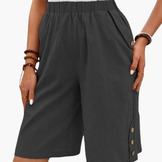 Women’s Shorts with Elastic Waist and Button Details