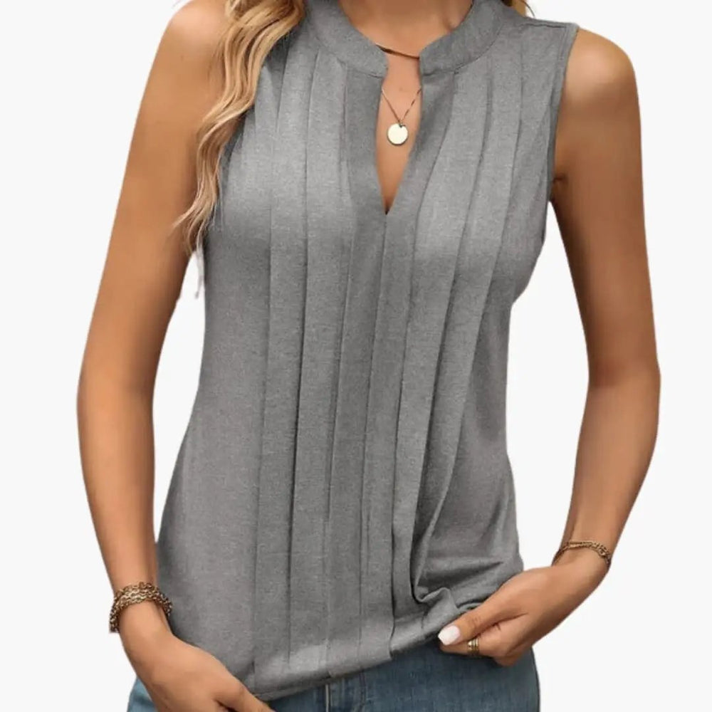 Women's Blouse – Sleeveless, V-Neck & Pleated Design