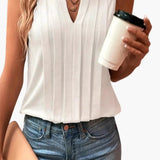 Women's Blouse – Sleeveless, V-Neck & Pleated Design