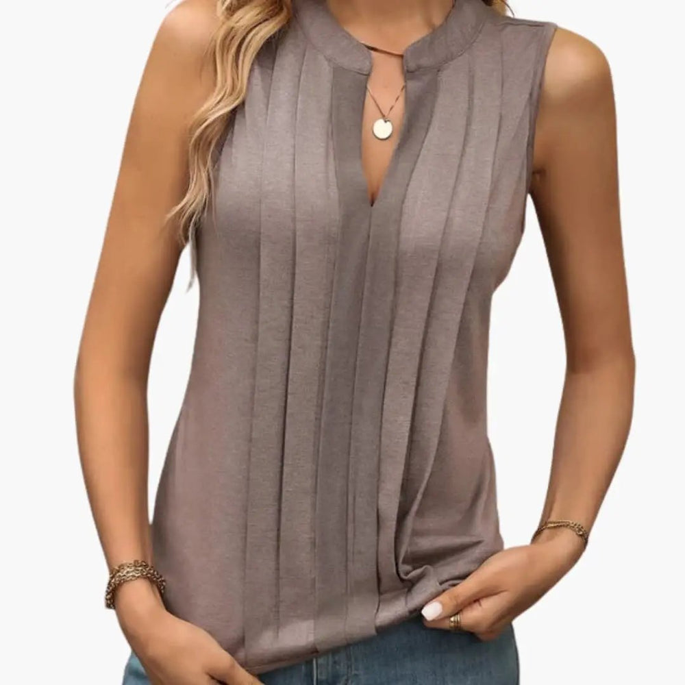 Women's Blouse – Sleeveless, V-Neck & Pleated Design