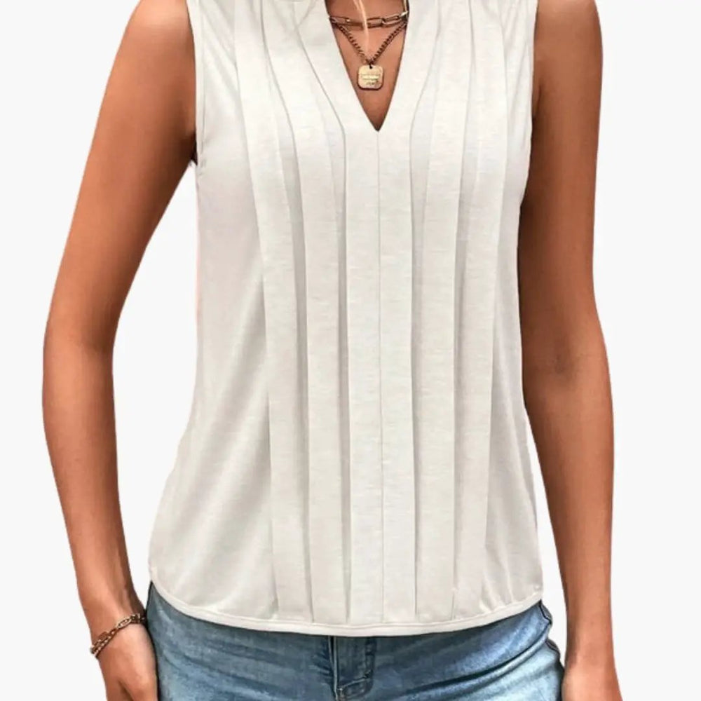 Women's Blouse – Sleeveless, V-Neck & Pleated Design
