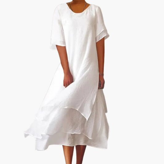 Women’s Sleeveless Midi Dress with Round Neckline and Plain Finish