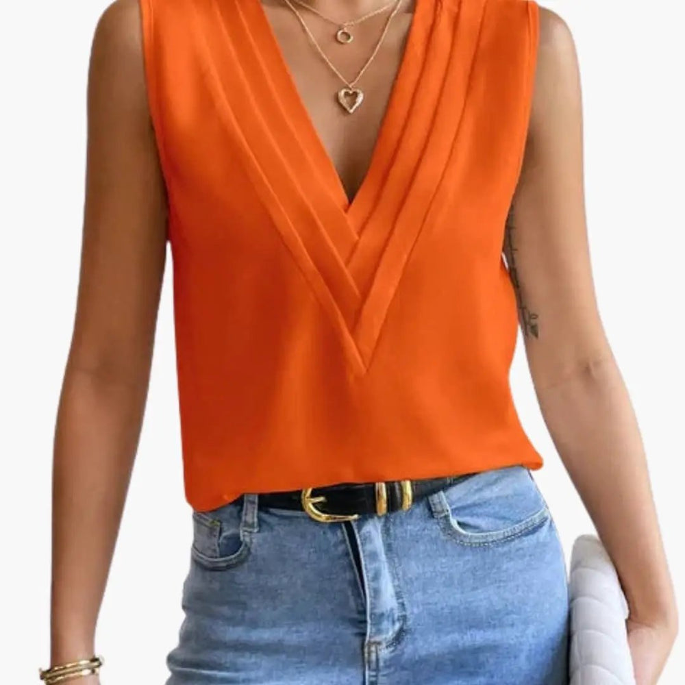 Women's Blouse – Sleeveless, Round Neck & Woven Straight-Hem Finish