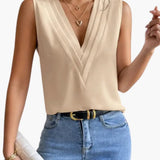 Women's Blouse – Sleeveless, Round Neck & Woven Straight-Hem Finish