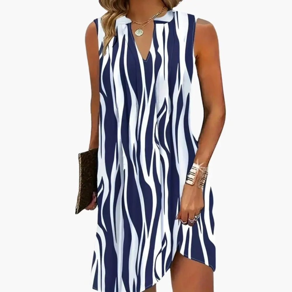 Women's Mini Dress – Striped, Sleeveless & Round Neck