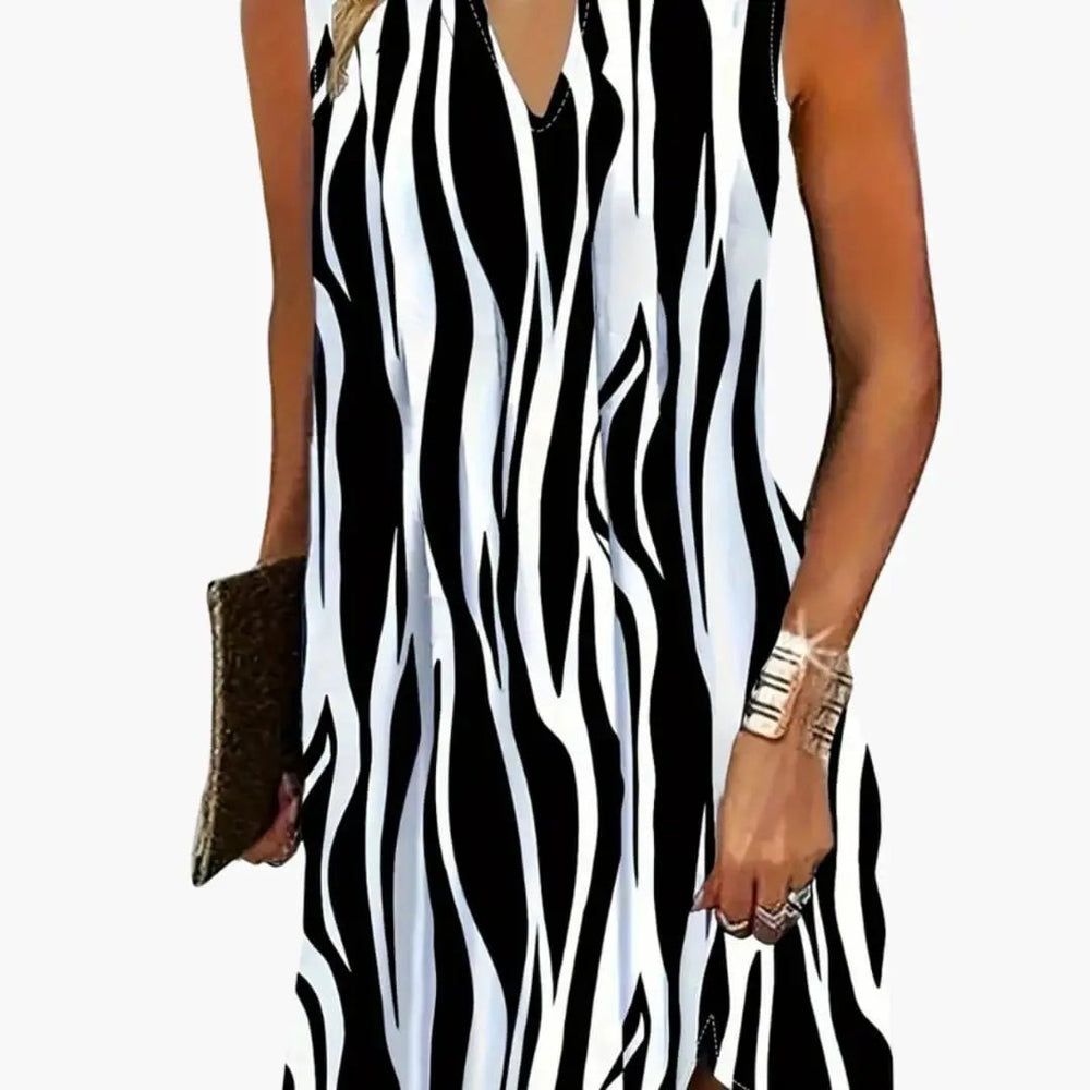 Women's Mini Dress – Striped, Sleeveless & Round Neck