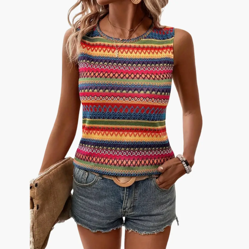 Women's Striped Tank Top – Sleeveless, Round Neck & Pull-On Style